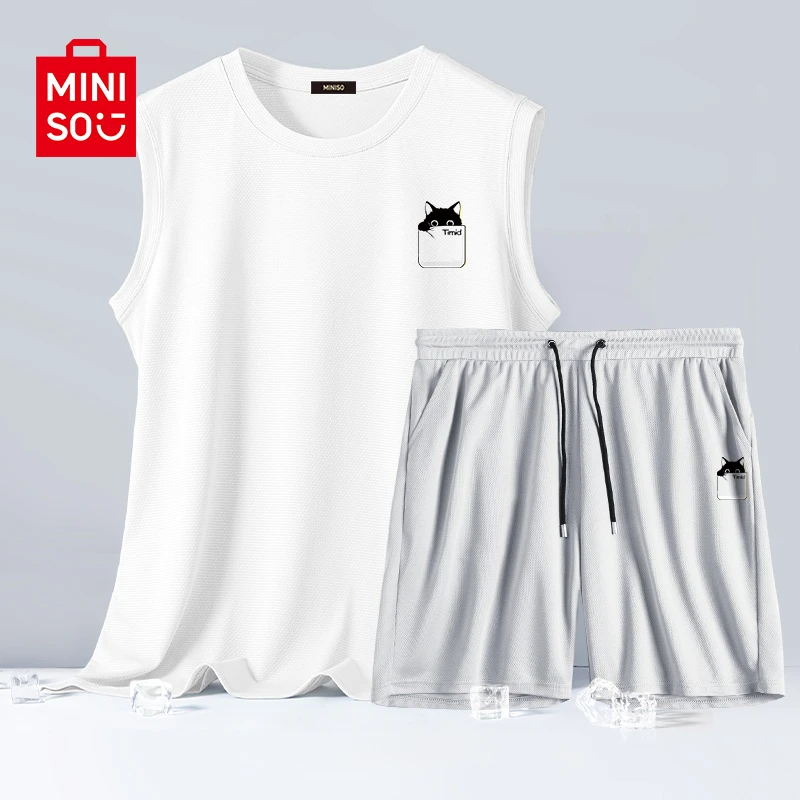 MINISO名创优品网眼背心套装男夏季休闲运动冰丝短裤两件套男士潮
