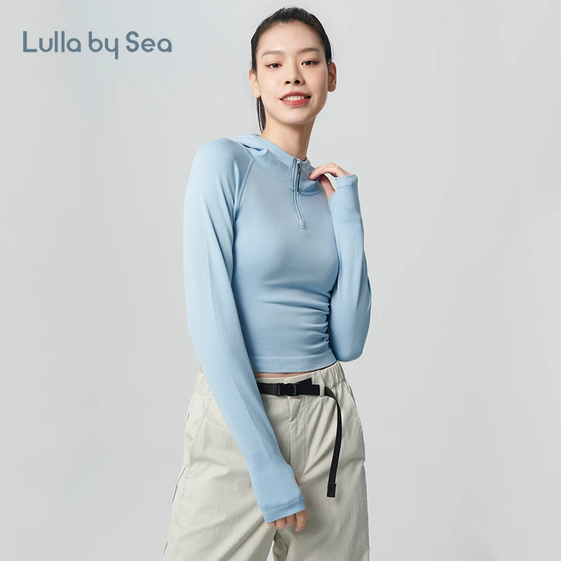 Lulla by Sea | 薄荷绿、浅水蓝无缝连帽卫衣半拉链套头衫