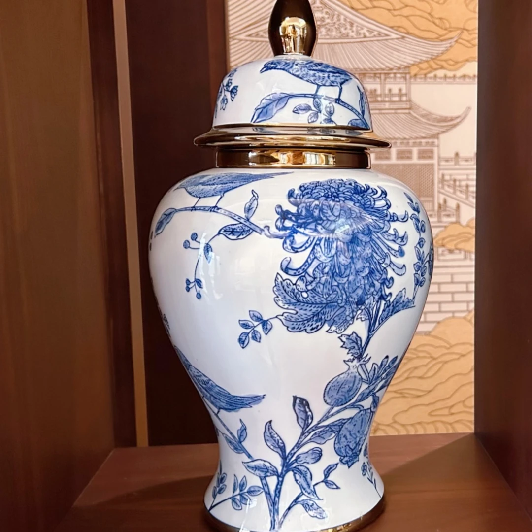 喜鹊菊花瓶   新中式中式客厅玄关书房卧室家居摆件