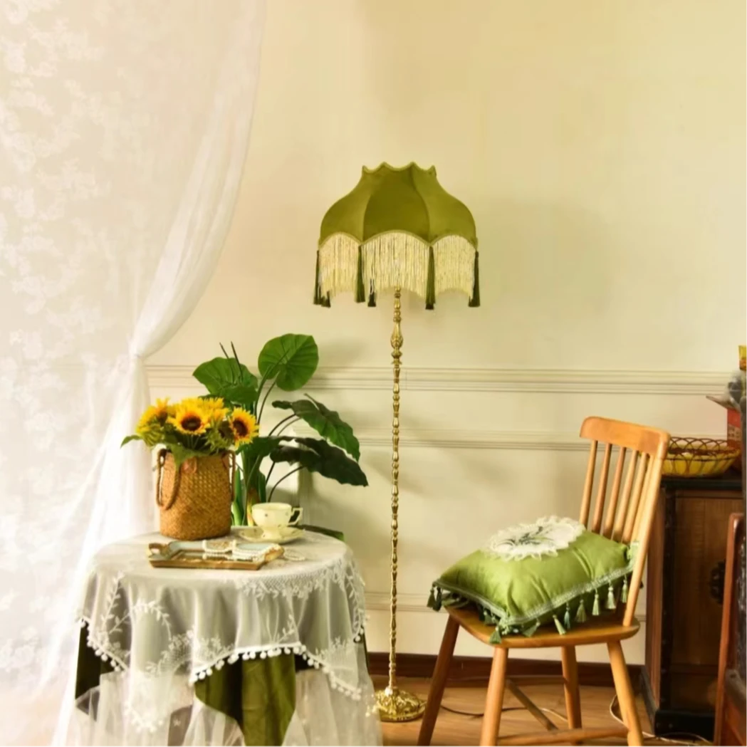 新中式法式复古全铜客厅卧室落地灯重工流苏装饰氛围灯设计师款