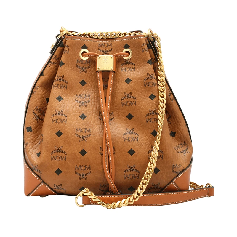 MCM经典印花女士水桶包轻奢棕色单肩包斜挎包