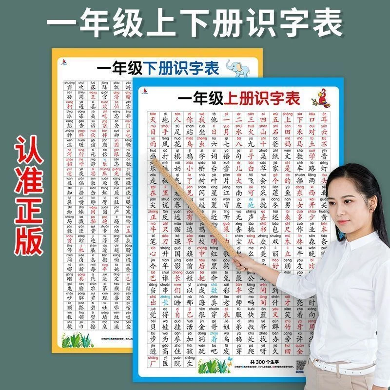 一年级识字表上下册语文认字拼音生字卡小学生挂图卡片人教版墙贴