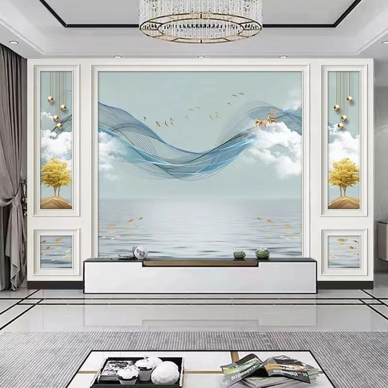 新款简约大气轻奢丝带8d电视背景墙壁布客厅沙发影视墙定制墙纸画