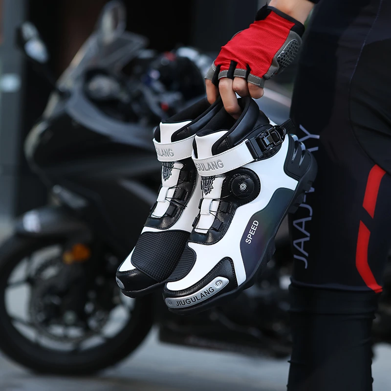 九股狼骑行靴子摩托车越野男女四季皮面防滑通勤骑行鞋舒适耐磨
