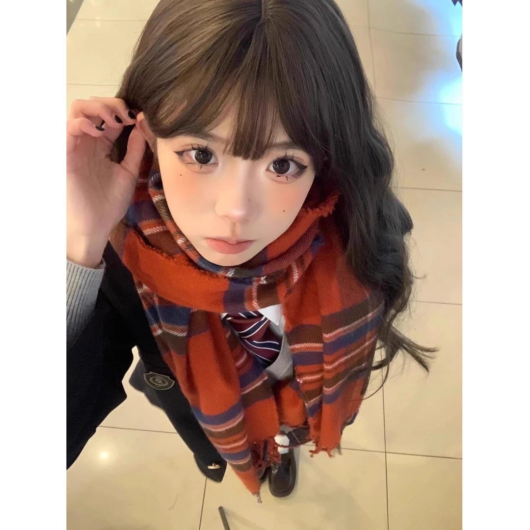 圣诞小红帽网红围巾jk秋冬季韩系仿羊绒格子保暖学生情侣礼物少女