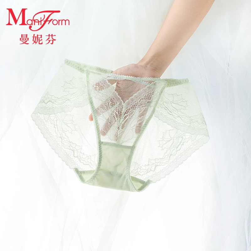 曼妮芬【轻呼吸】蕾丝透气清凉裸感弹力轻薄中低腰三角内裤20612362