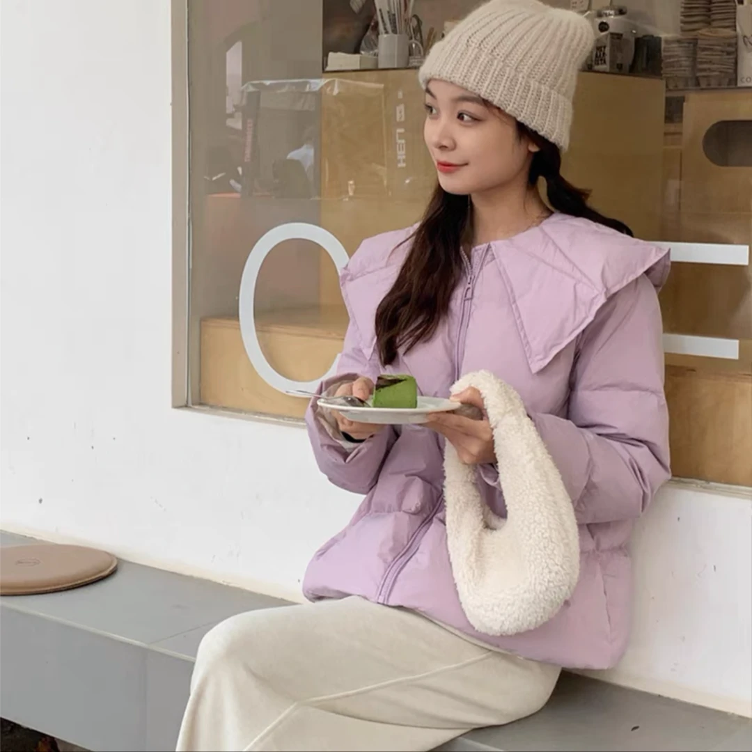 2023冬季短款小个子洋气大翻领时尚显瘦宽松学院风外套保暖休闲