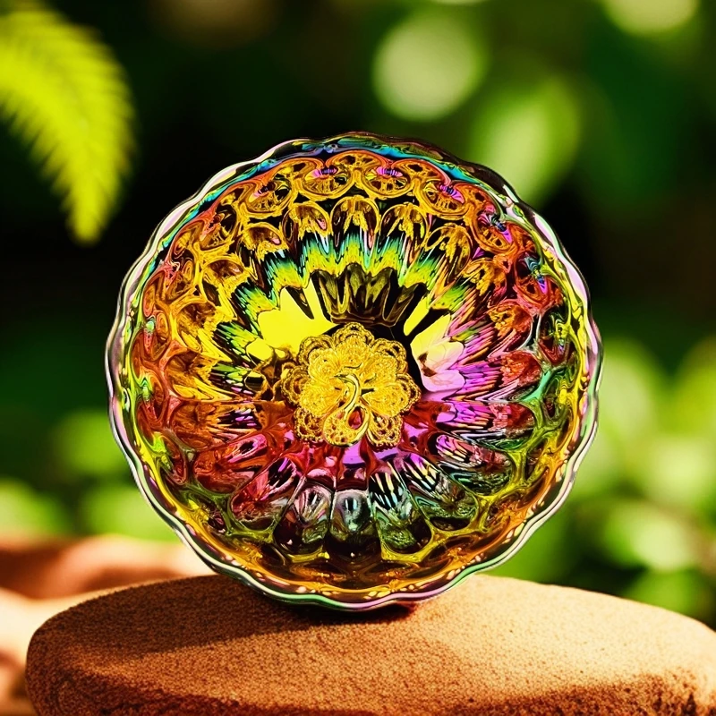 爆款2024新款七彩金孔雀窑变天目个人专用高档主人杯功夫建盏茶杯