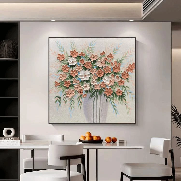 《繁花似锦》 手绘立体装饰画餐厅油画现代简约装饰画卧室客厅玄关