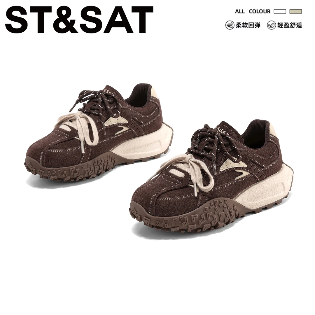 星期六双鞋带厚底德训鞋女秋季2025新款百搭户外运动阿甘鞋女ins