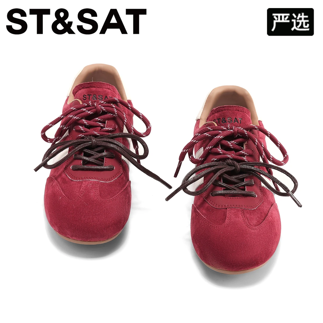 星期六安可拉红防滑德训鞋女2025年秋季新款拼色双系带百搭休闲鞋