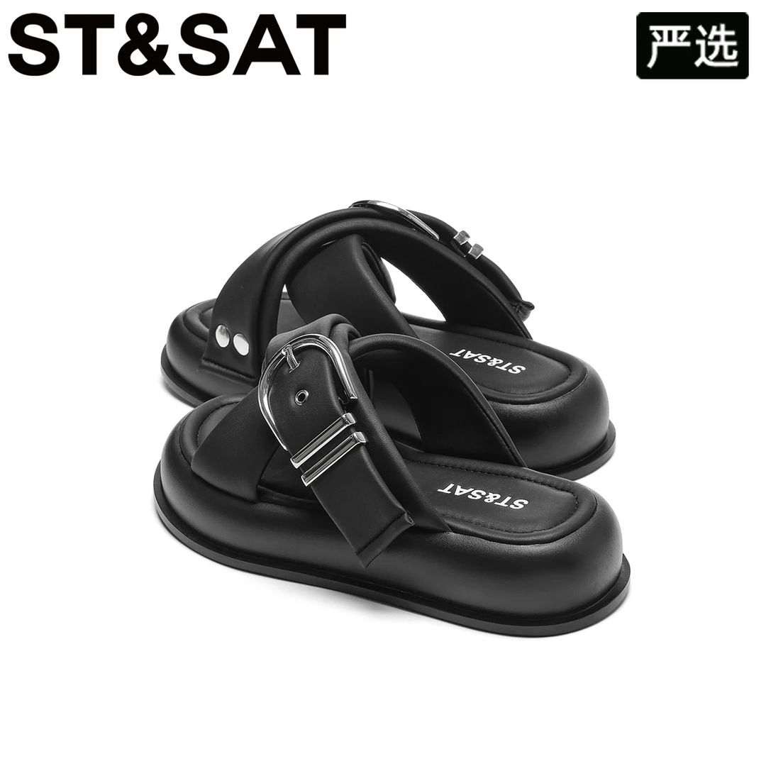 星期六小个子厚底一字拖女夏季海边度假外穿拖鞋25年新款增高凉拖