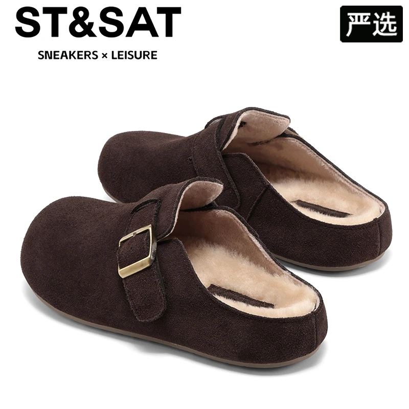 星期六包头勃肯鞋半拖鞋毛毛拖25年冬季新款加绒保暖懒人一脚蹬拖