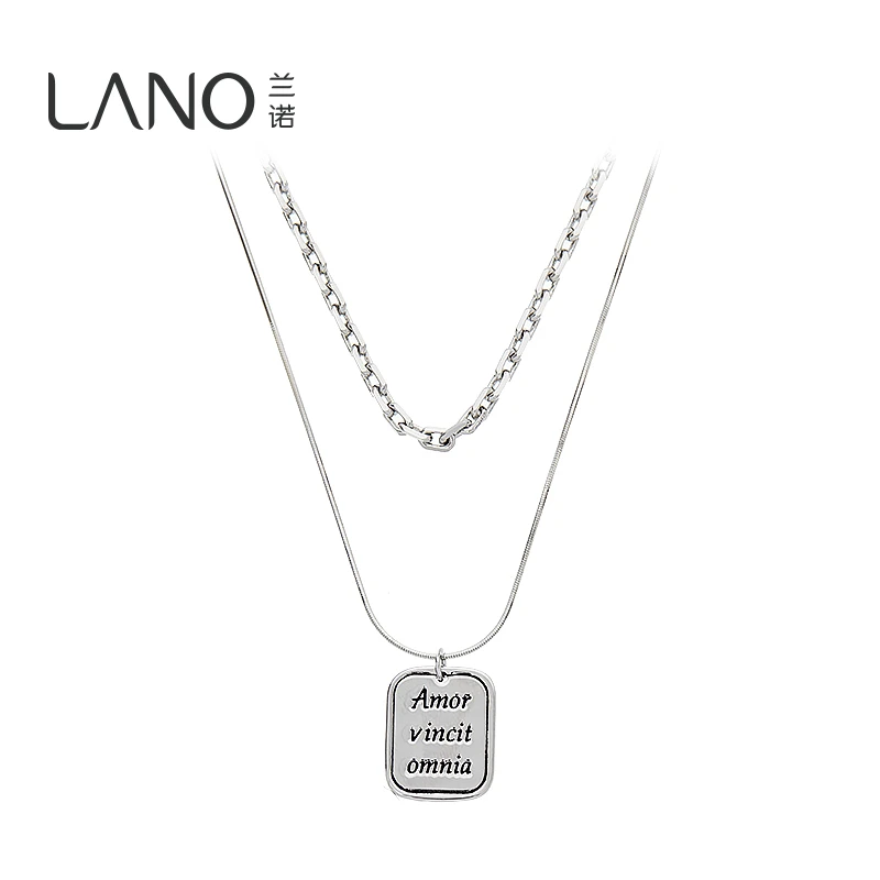 铜项链 兰诺字母方牌百搭双层项链银色ins时尚小众个性叠戴卫衣链