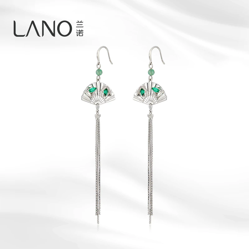 兰诺 合金合成锆石耳饰 复古流苏小众扇子耳饰古风国风耳钩轻奢