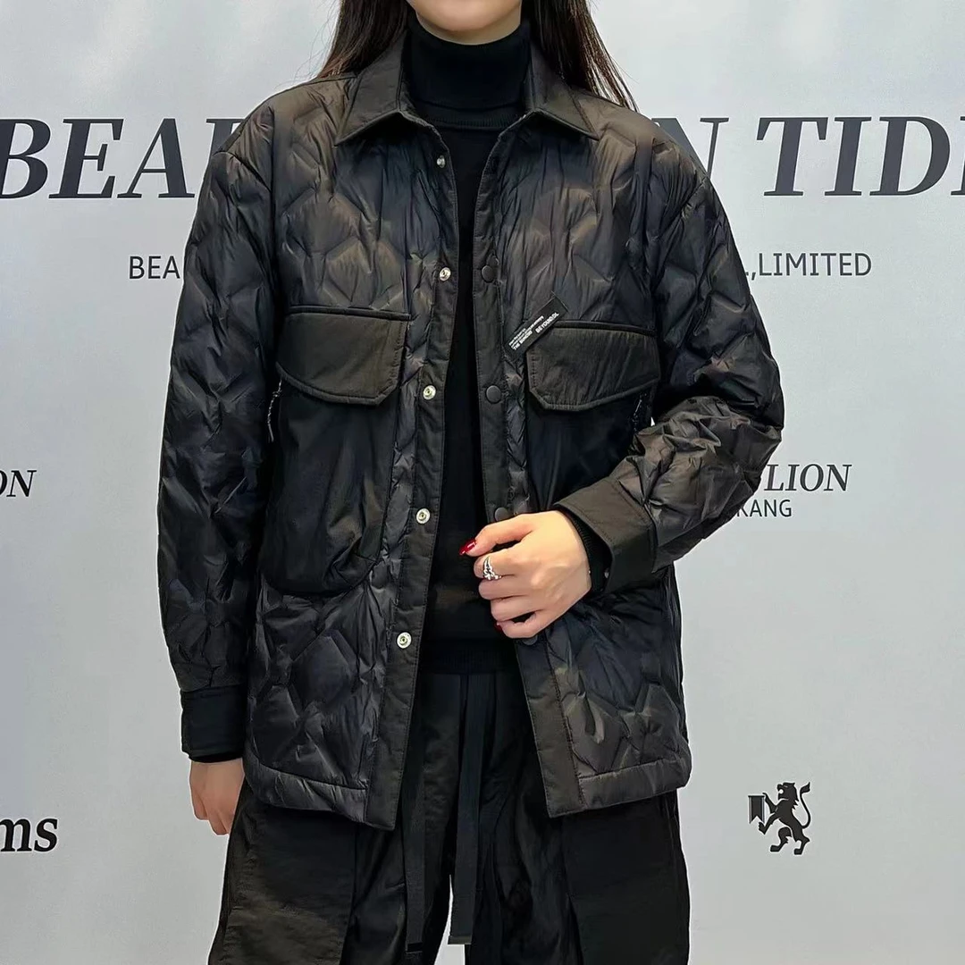 H·K美狮潮牌经典复古拼接休闲轻薄鹅绒外套