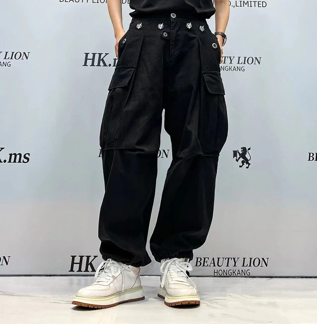 H·K美狮潮牌工装水洗宽松阔腿哈伦休闲长裤