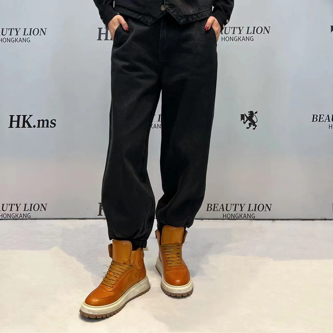2024H·K美狮潮牌时尚纽扣束脚百搭潮流牛仔裤
