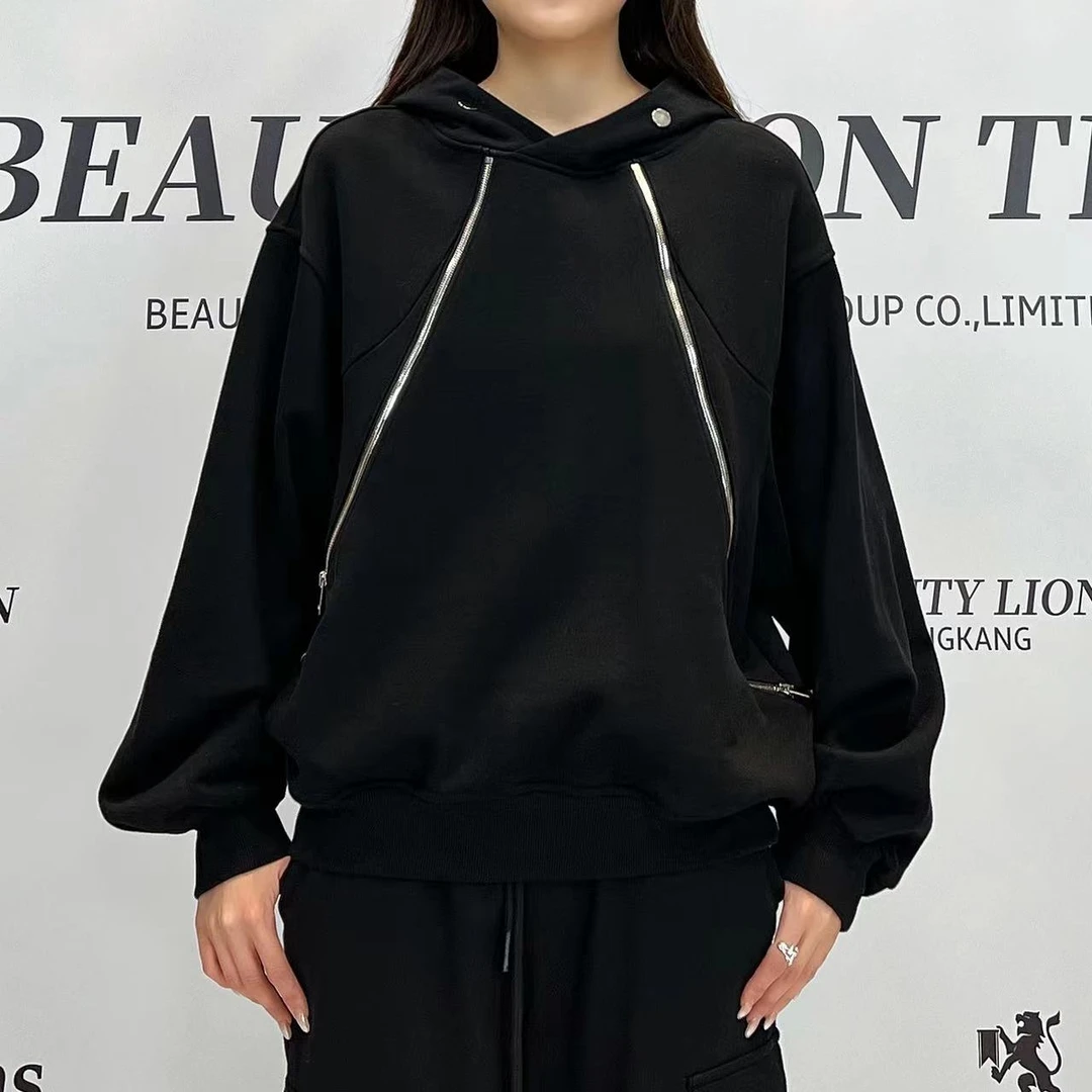 2024美狮潮牌秋冬新款长款装饰链连帽卫衣