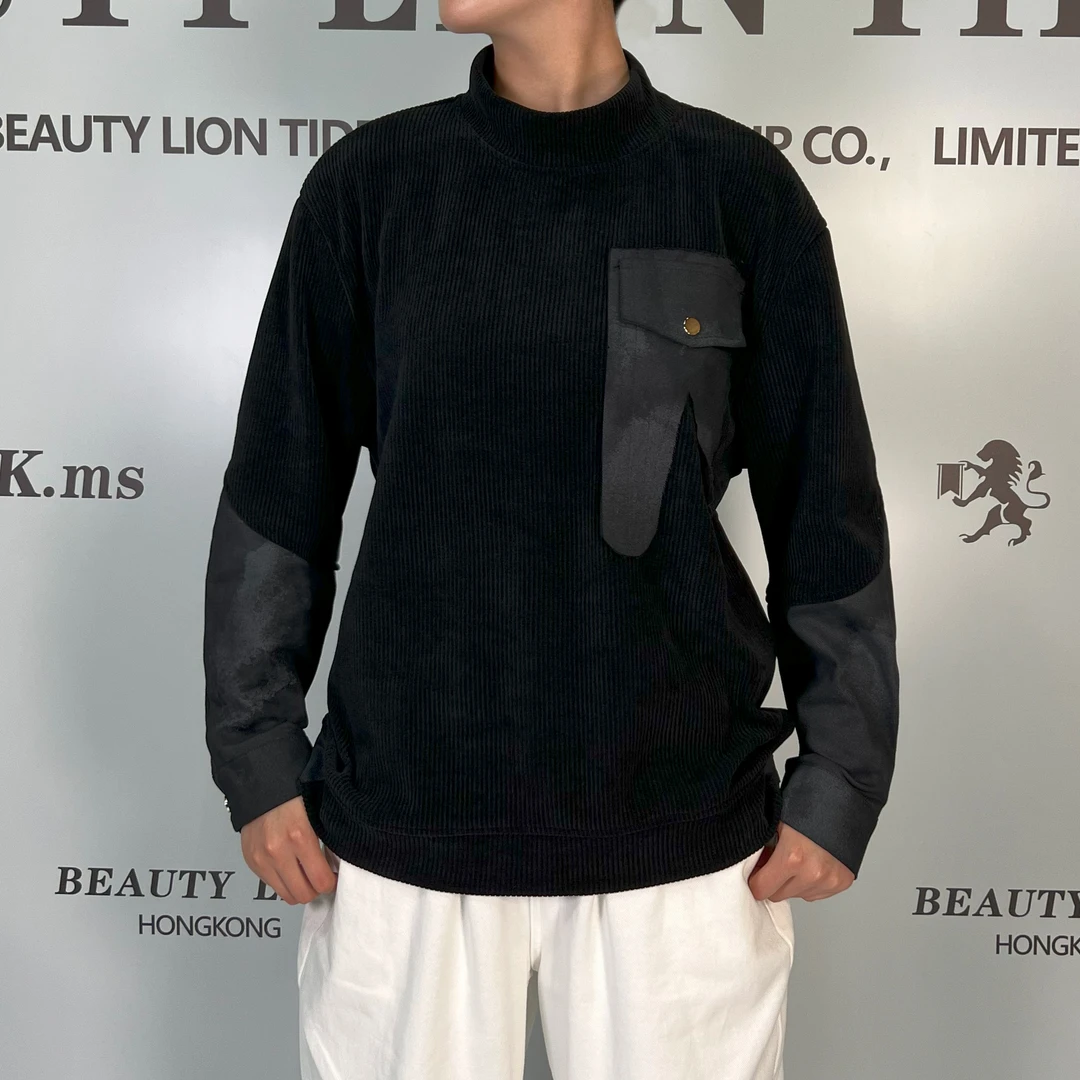 2024H·K美狮潮牌时尚拼接牛仔废墟风百搭休闲卫衣