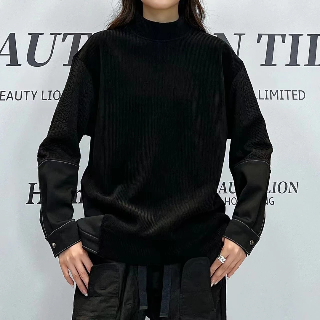 H·K美狮潮牌时尚暗黑港风百搭拼接套头卫衣