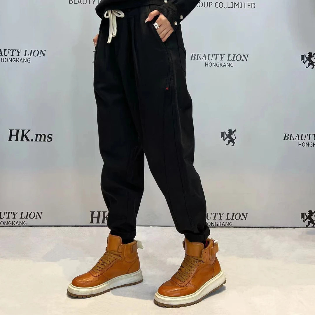 H·K美狮潮牌时尚港风百搭抽绳松紧腰休闲裤