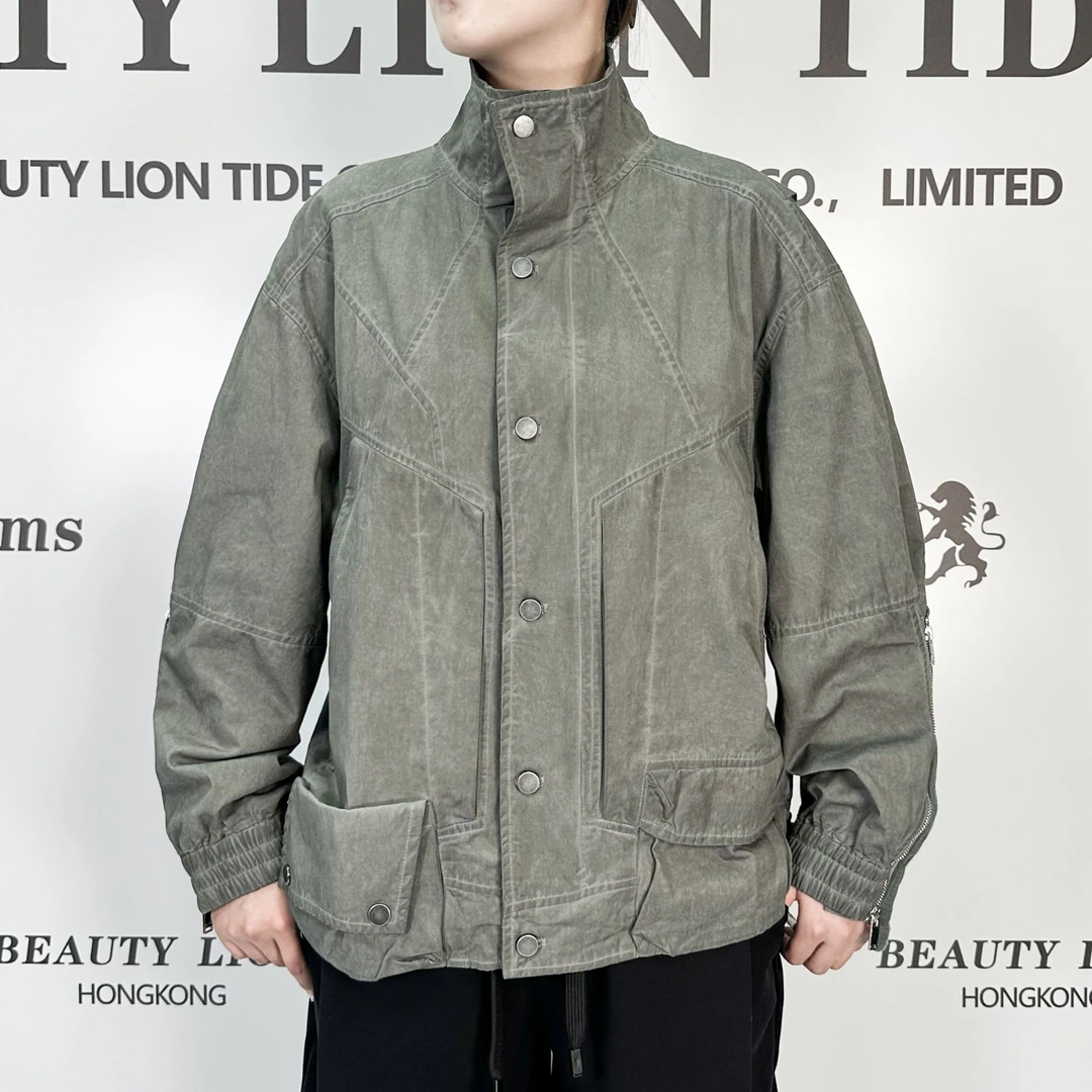 2025H·K美狮潮牌重工水洗美式废土做旧机车复古工装夹克外套