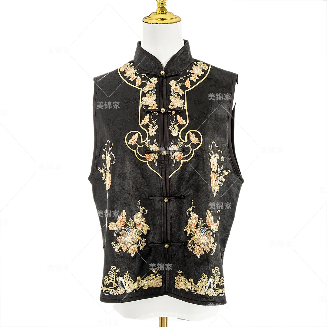 549号【美锦家】(T)新中式国风女款立领中襟刺绣马甲240896（不上）