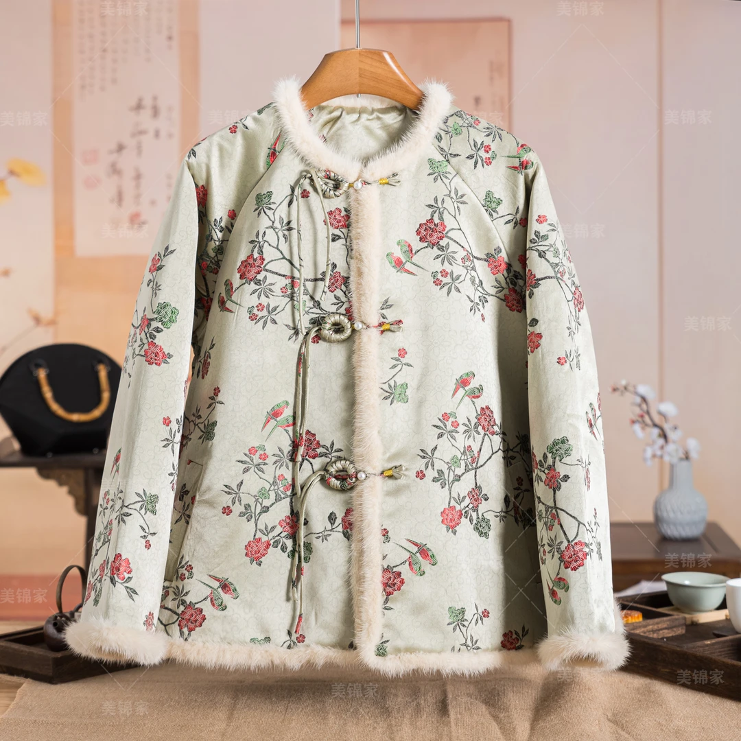 1056号【美锦家】新中式国风女款冬季圆领毛毛边宽松短款棉服242649