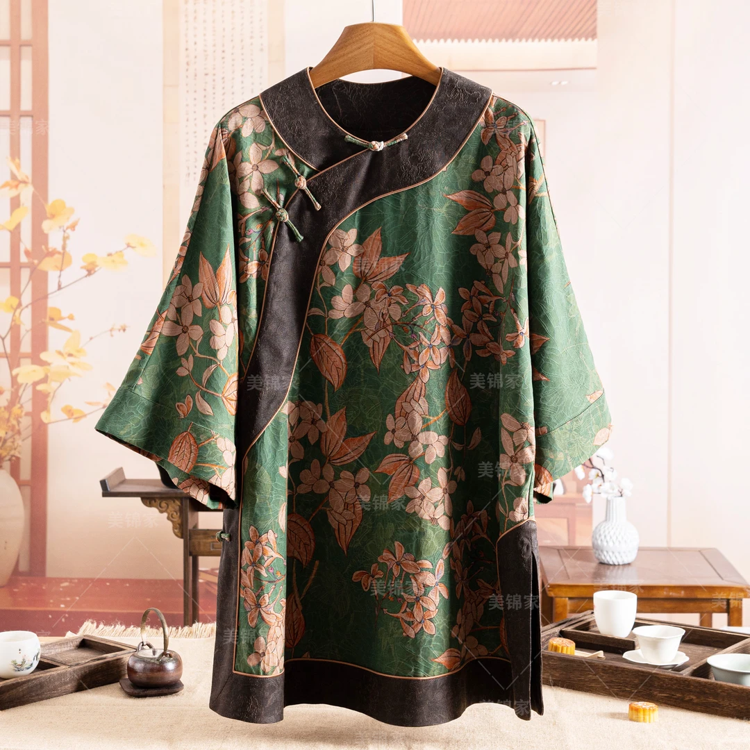 Y【美锦家】国风女款春秋圆领斜襟太太服上衣242386