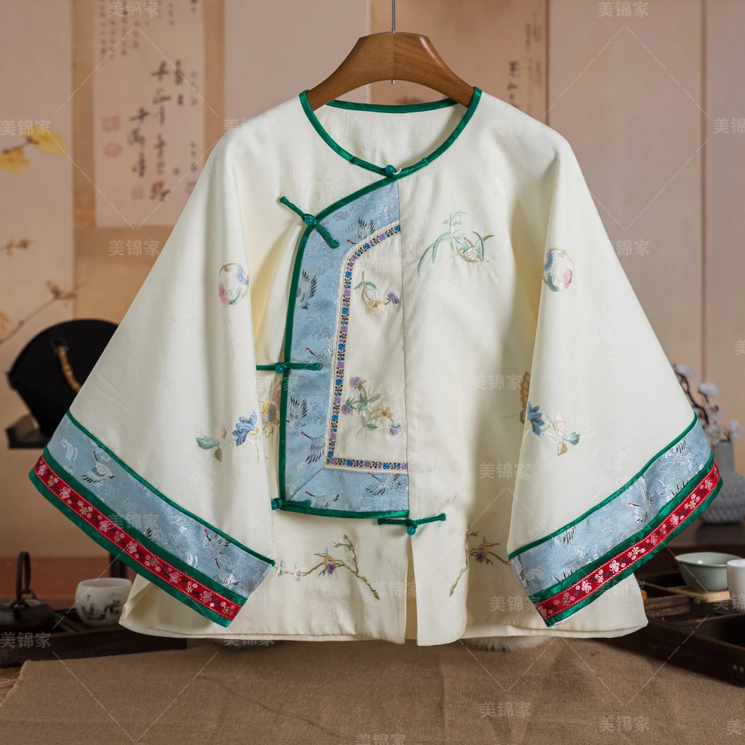 858号【美锦家】（T）春秋冬刺绣圆领短款太太服上衣240034（二等品）