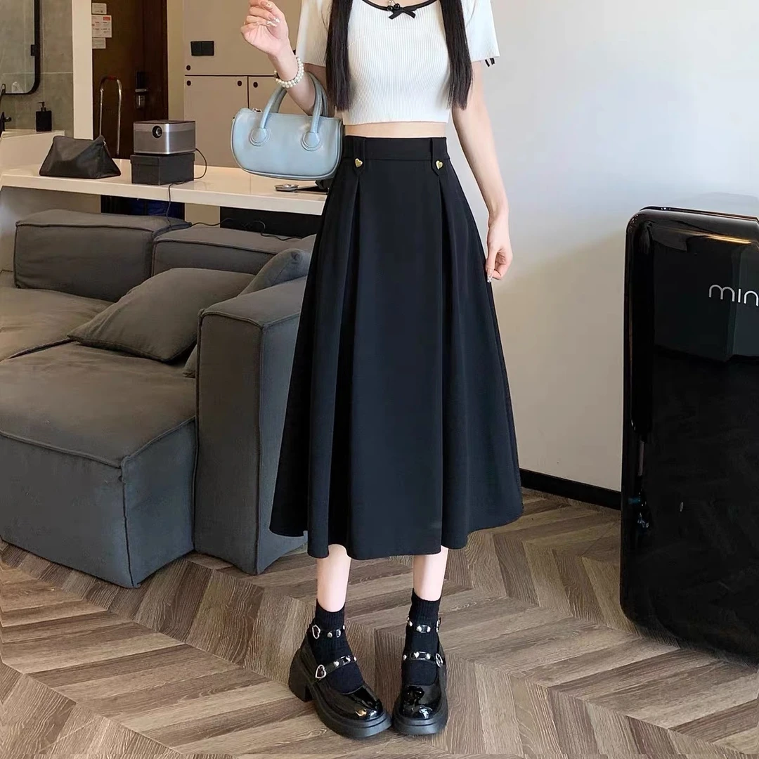 小个子高腰黑色西装百褶半身裙女春季2025春夏显瘦遮胯a字长裙潮