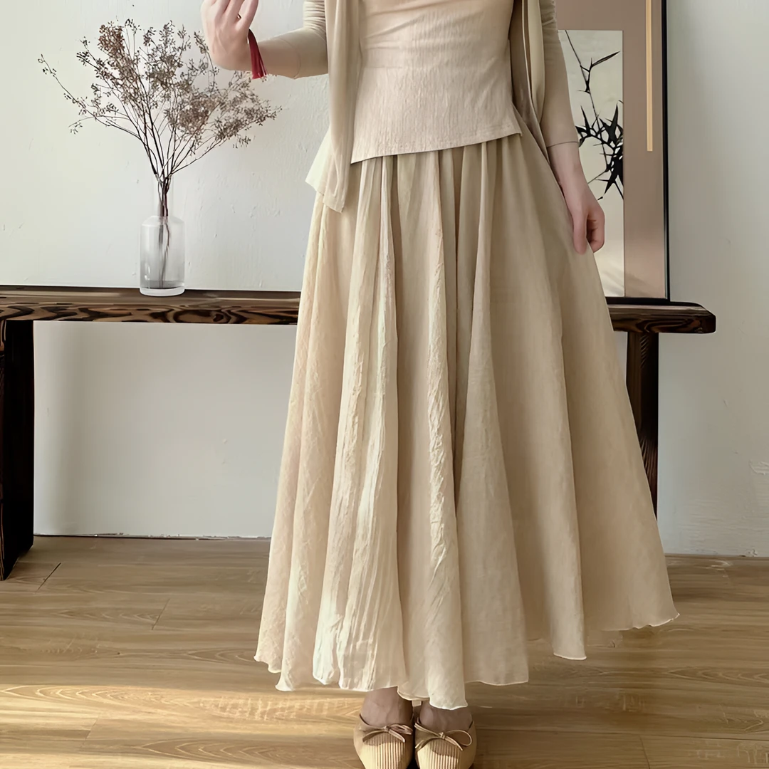 温柔风纯色半身裙女2025新款春夏大摆高级感百搭垂感显瘦法式裙子