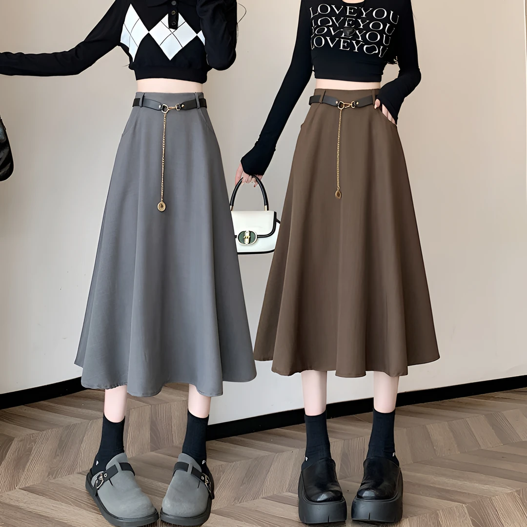 灰色西装显瘦半身裙女秋冬2025西装冬款百搭休闲A字裙半裙长裙伞