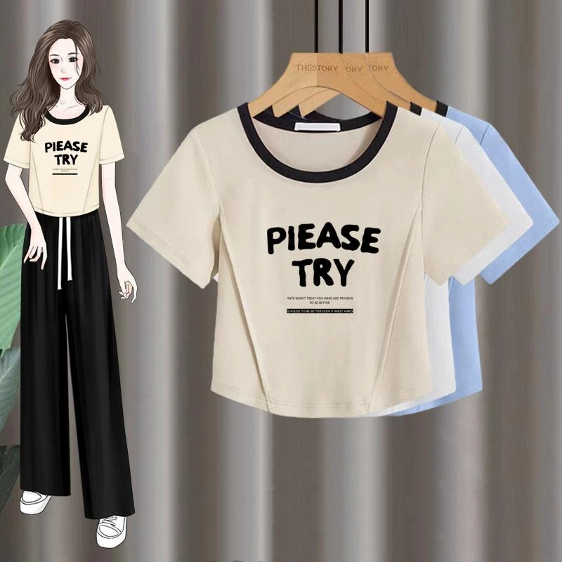 2024短袖T恤女正肩不规则设计感短款夏季新款修身甜辣妹显瘦上衣