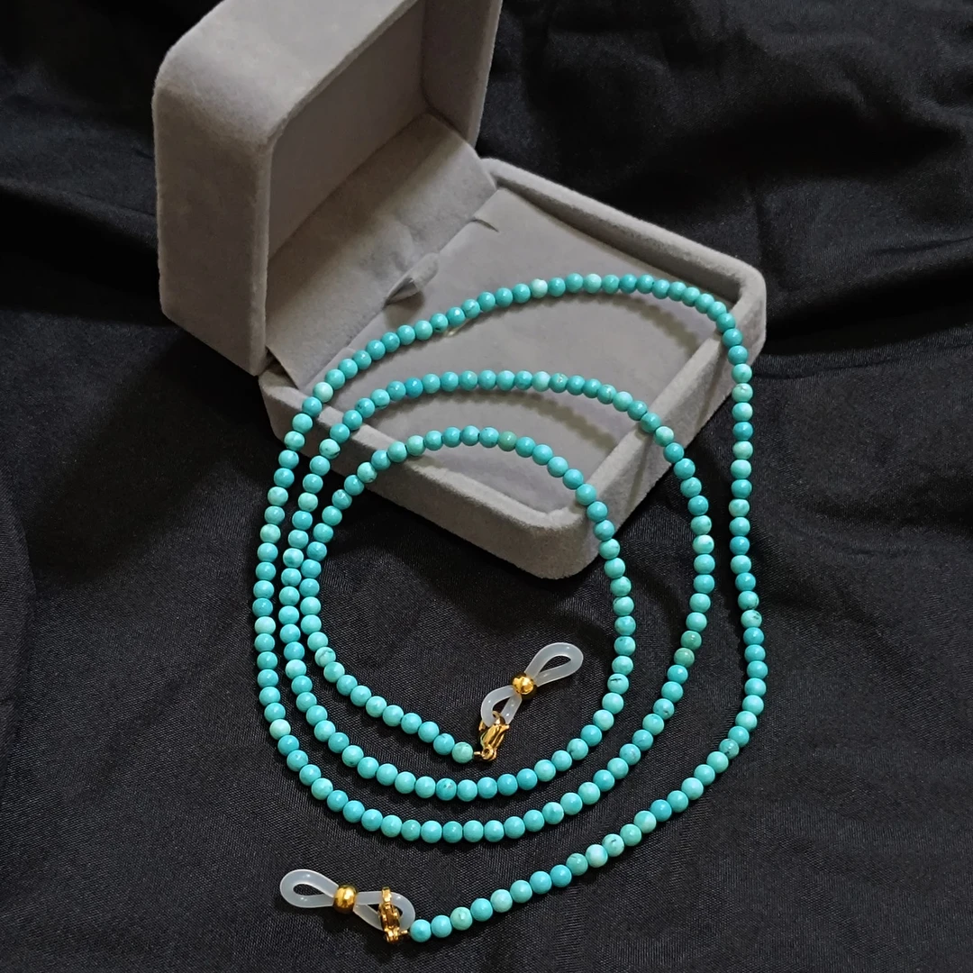 天然松石手工串珠眼镜链时尚挂脖项链高级圆珠老花镜口罩绳墨镜链