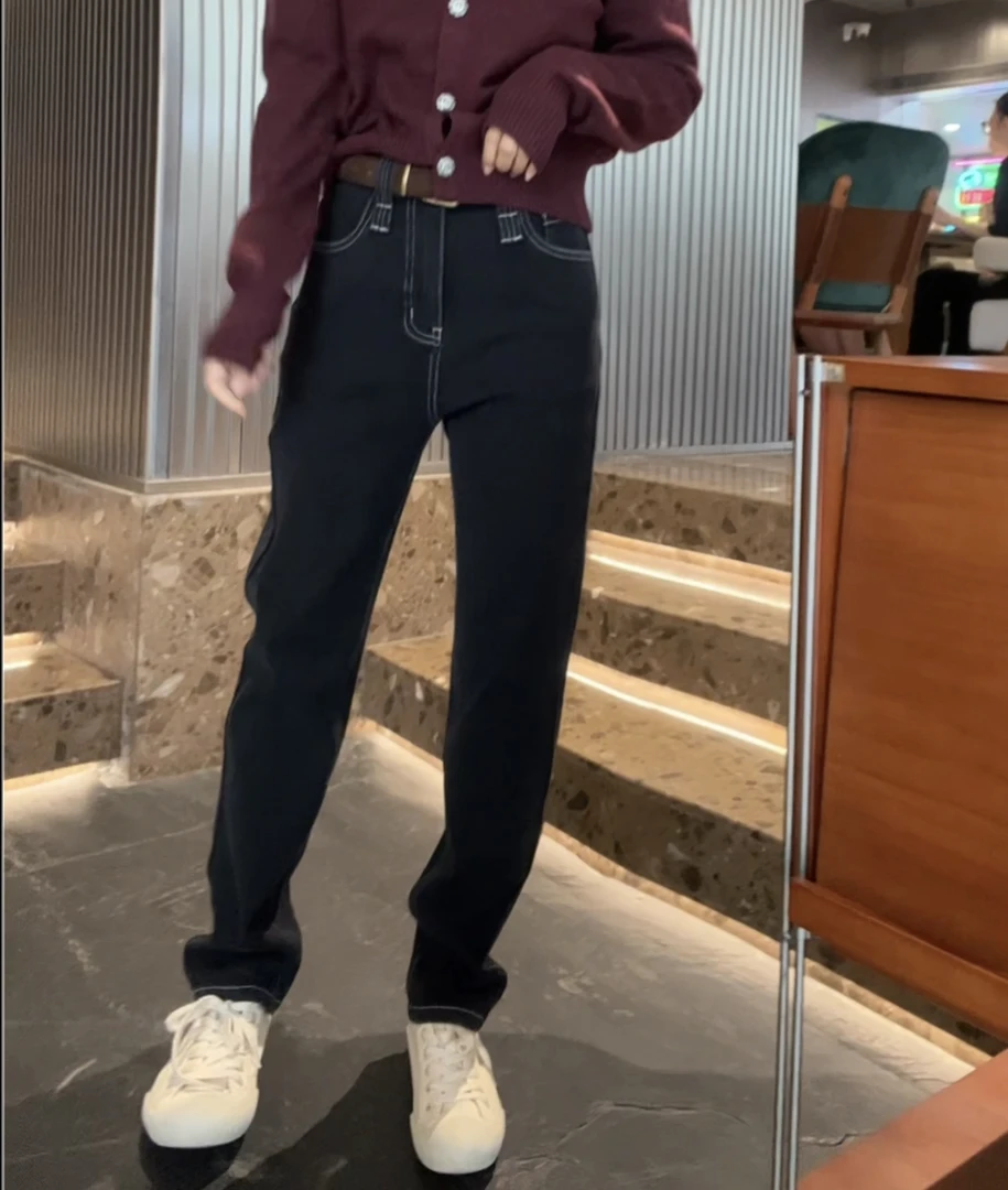 “雾岛仔裤”2024新款撞色腰显瘦直筒牛仔裤2539