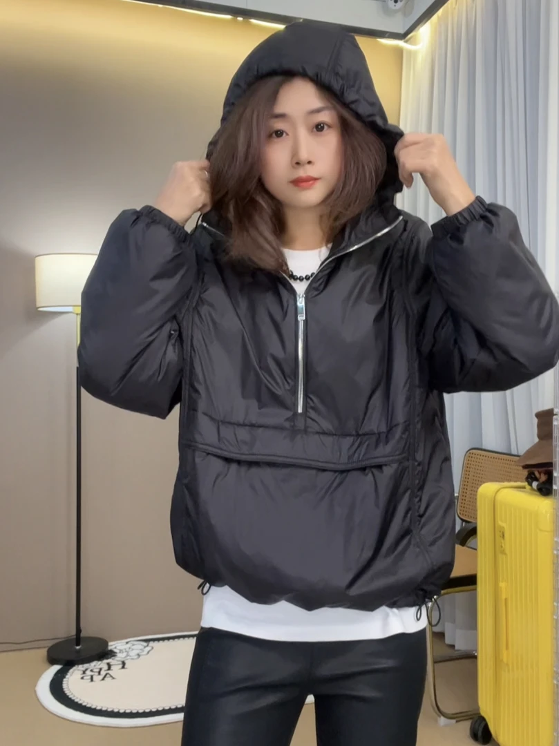 “极简美学”2024新款半拉链连帽套头夹棉棉服上衣86008