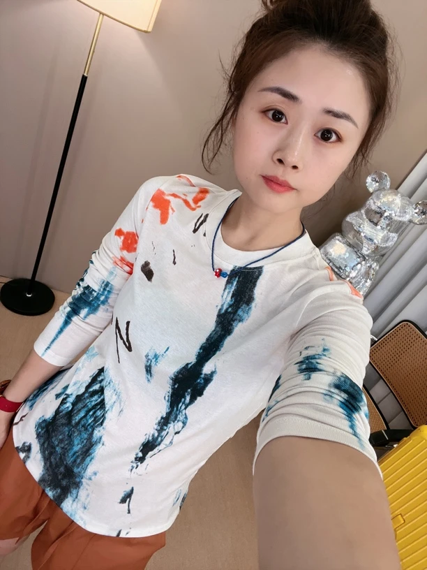 “私藏泼墨T”百搭艺术长袖薄款T恤3819，
