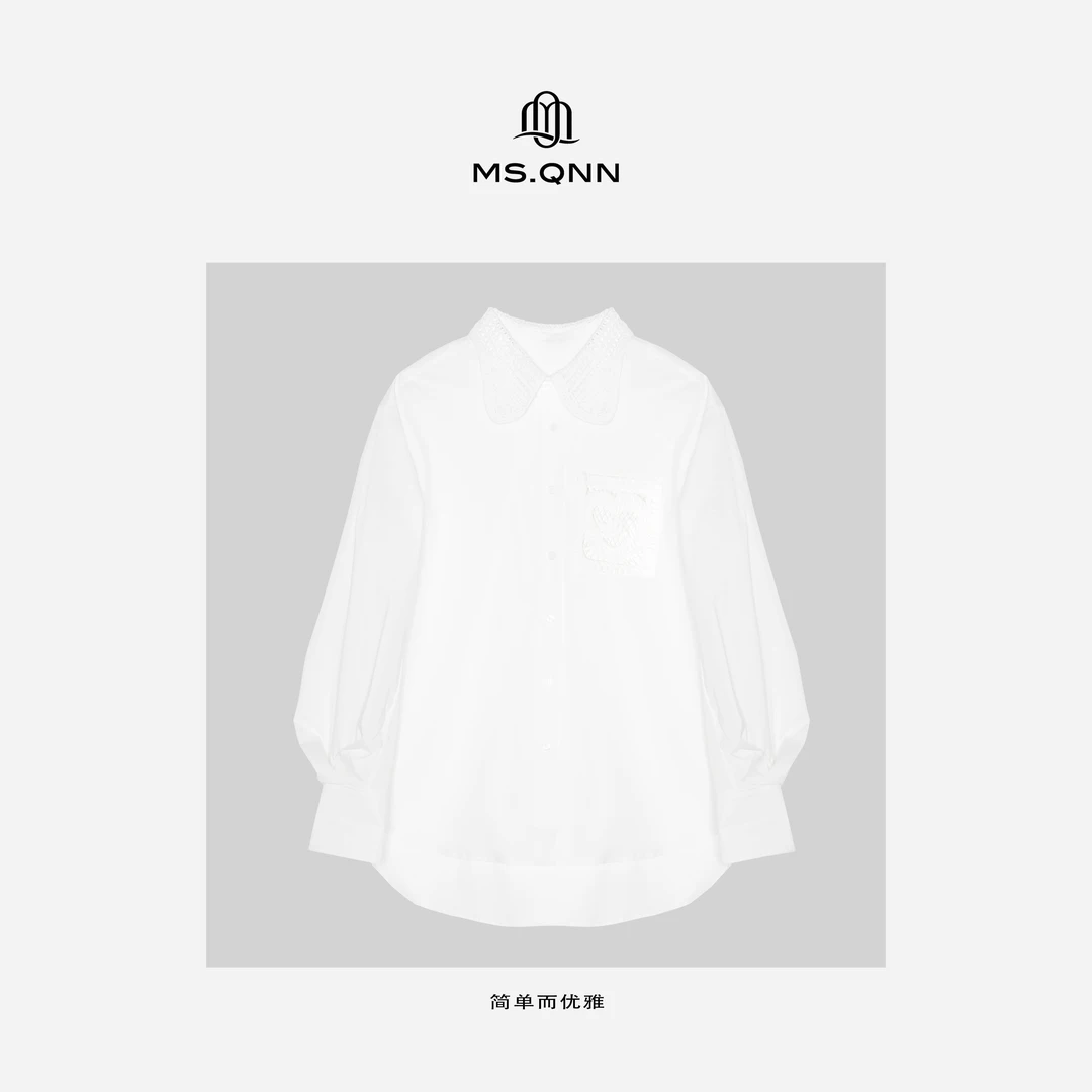 Ms.Qnn“法式镂空”  编织镂空领子女装设计感轻奢翻领衬衫 36T295
