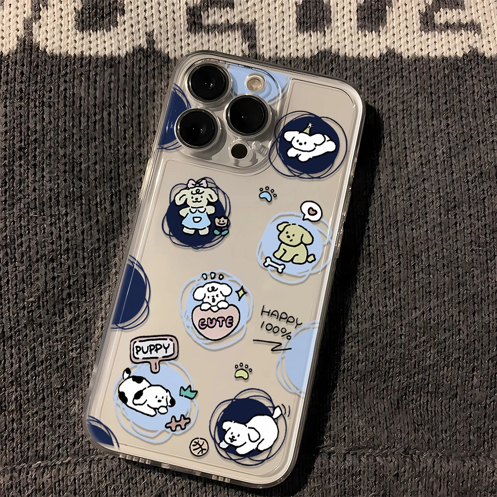 ins风插画小狗适用苹果14promax手机壳iPhone13全包12软壳11透明x