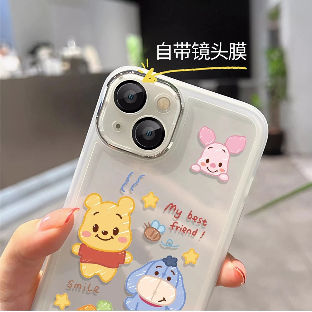 卡通维尼熊苹果14promax手机壳iPhone13高级12全包11自带镜头膜xr