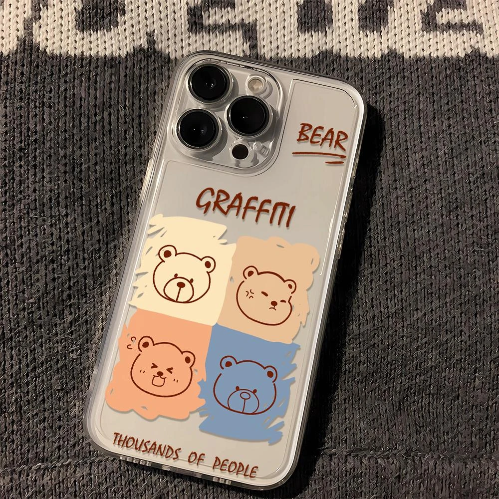 宫格涂鸦小熊iPhone13手机壳11透明12pro适用苹果14promax软壳xsm