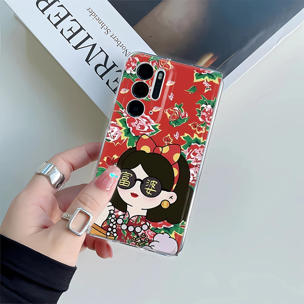 大红花富婆适用OPPO Find N2折叠屏手机壳Find N个性铰链FindN2