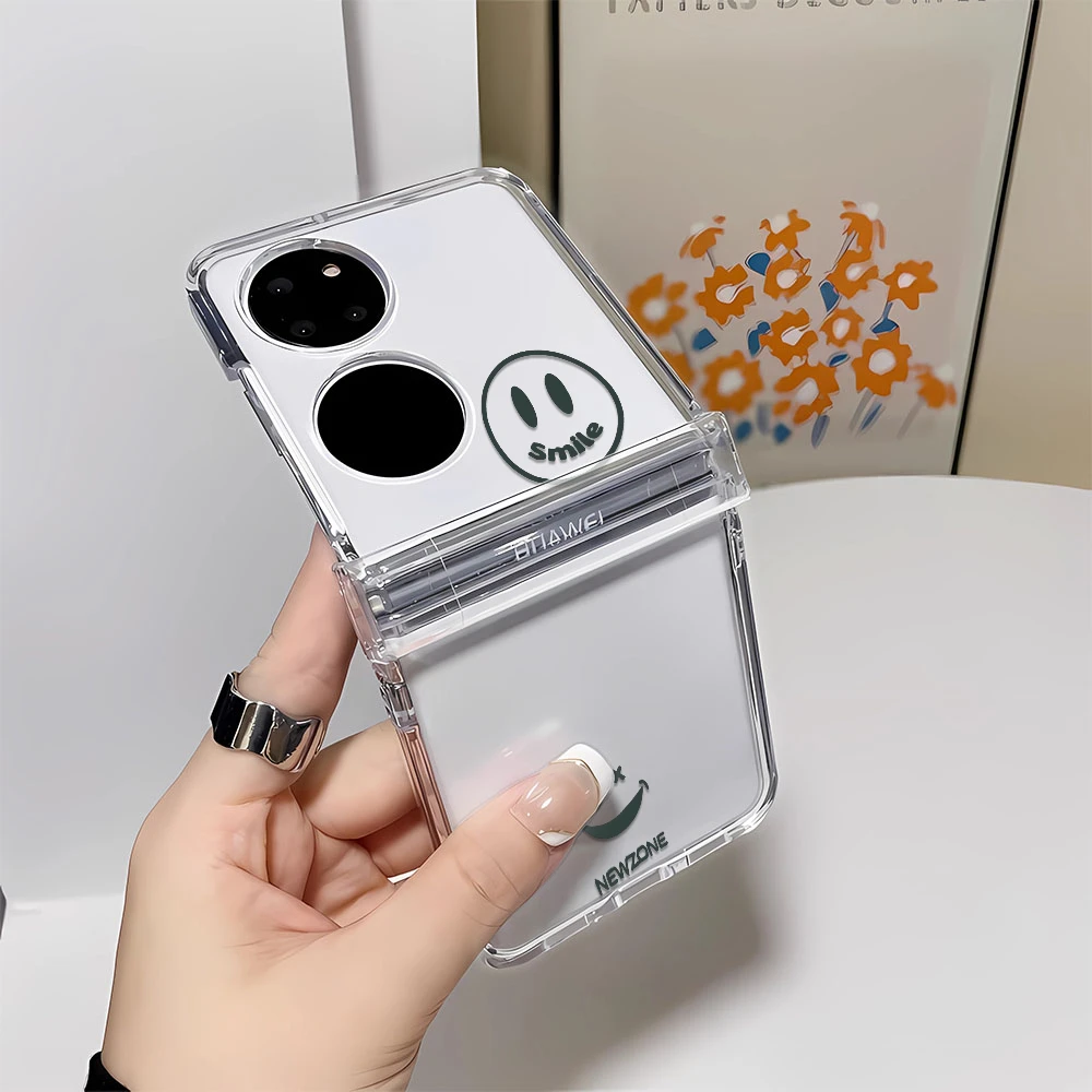 简约笑脸适用华为P50PocketS折叠硬OPPON2N3三星ZFlip手机壳ZFold