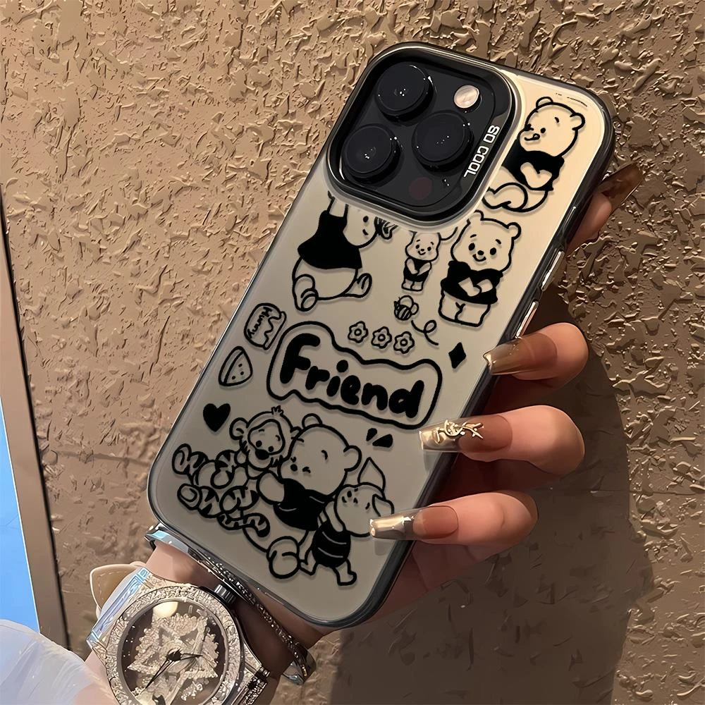 黑色维尼熊适用iPhone14苹果13ProMax大孔12/11手机壳15高级硬壳