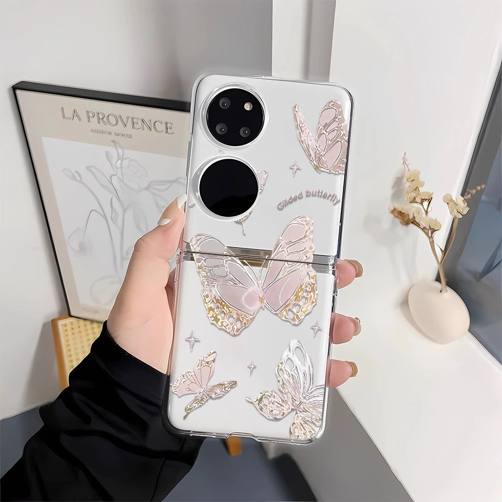 蝴蝶适用华为P50PocketS折叠硬OPPON2N3Flip三星ZFlip手机壳ZFold