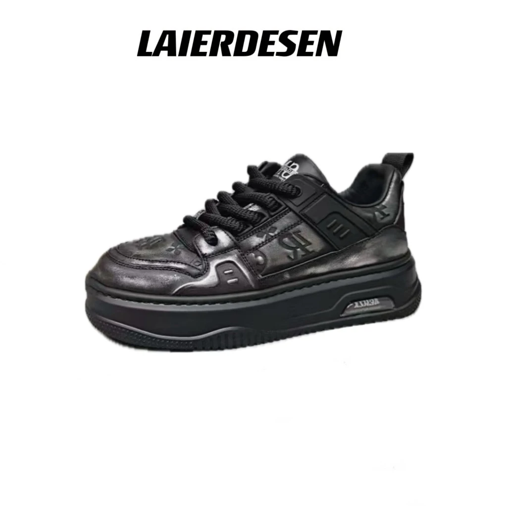 欧洲站男鞋2024秋季头层牛皮擦色厚底百搭休闲运动板鞋轻便潮鞋