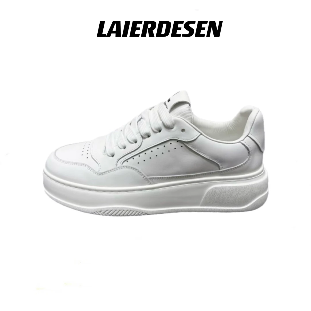 欧洲站秋季新款男士真皮增高轻便小白鞋男士板鞋白色休闲板鞋秋季