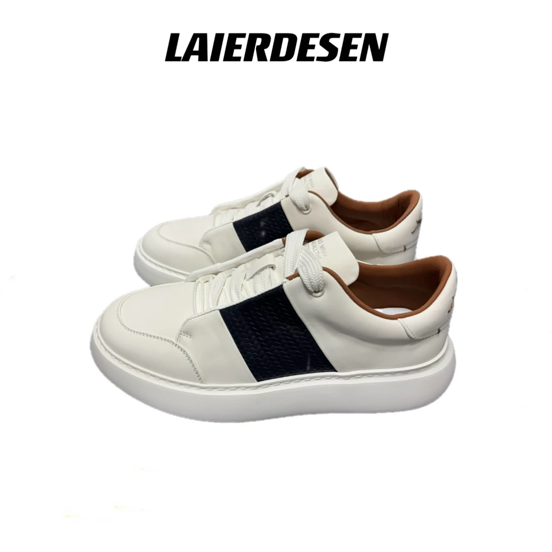 男鞋23男士秋季新款透气软底休闲鞋百搭潮流系带时尚板鞋低帮白色